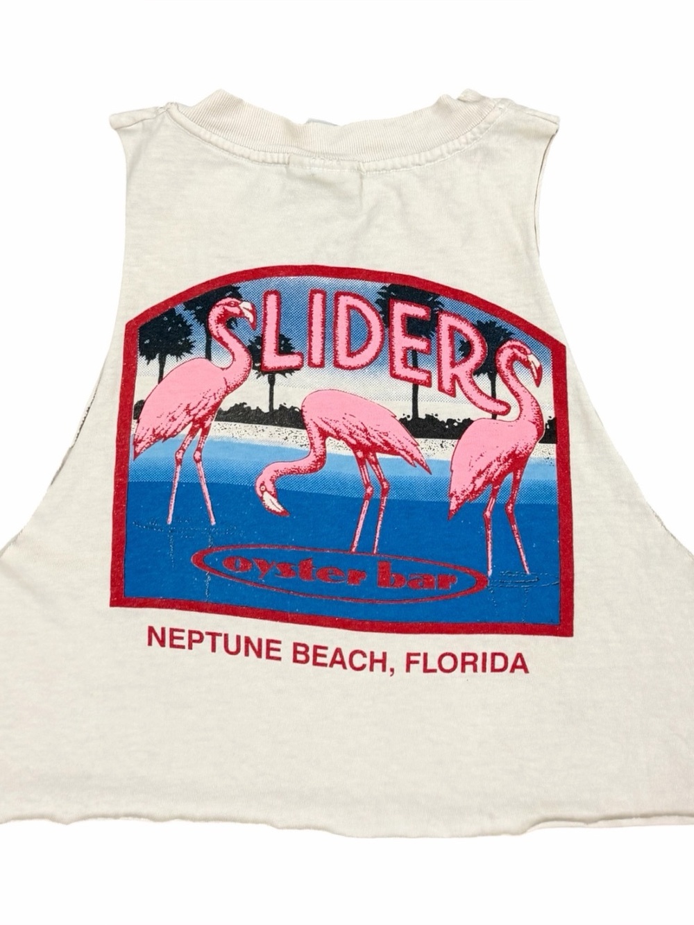 Vintage 90s Sliders Oyster Bar Neptune Beach Florida Pink Flamingo Cotton Tank